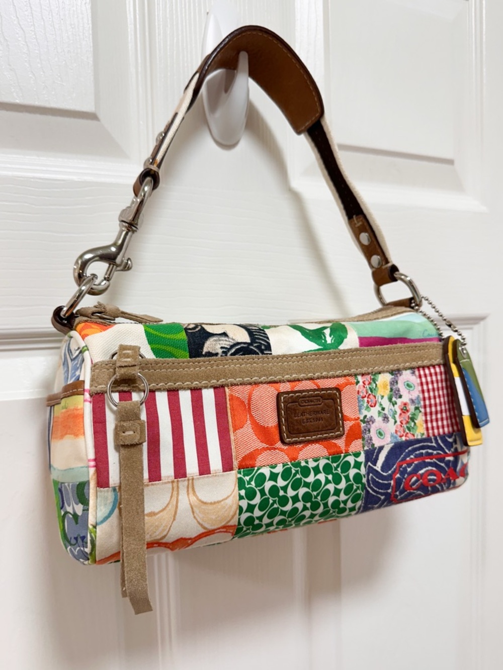 Coach Scribble Patchwork Multicolor Canvas Leather Baguette Shoulder Bag Y2K - Picture 3 of 16
